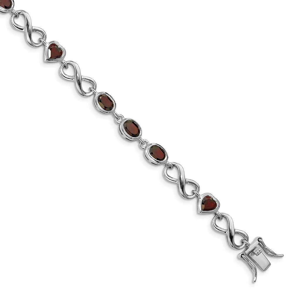Kazi Luxury Sterling Silver Rhodium-plated Oval Heart Garnet Bracelet